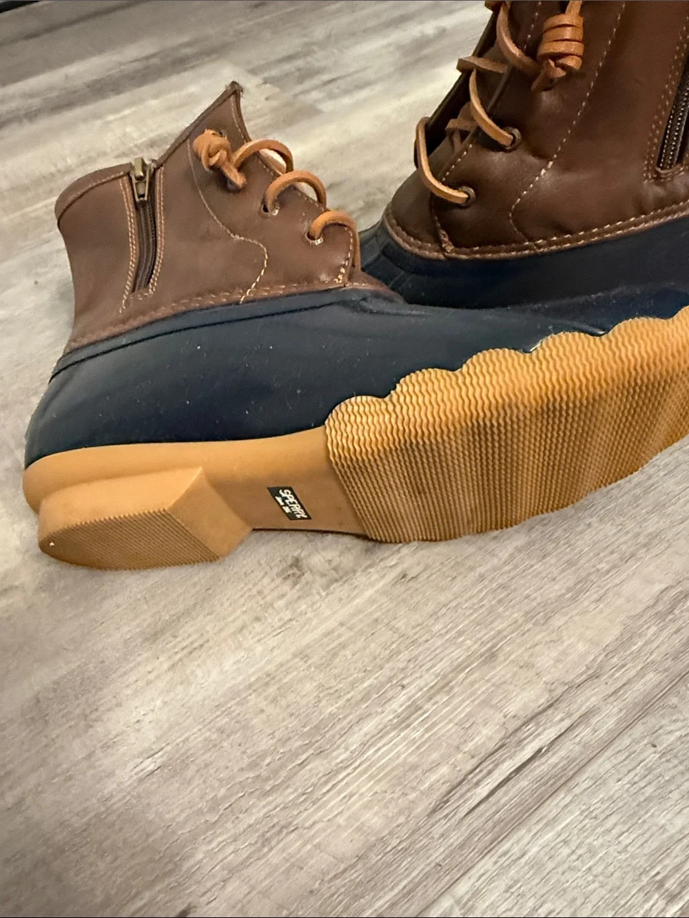 Sperry Navy & Brown Waterproof Duck Boots with Tan Laces